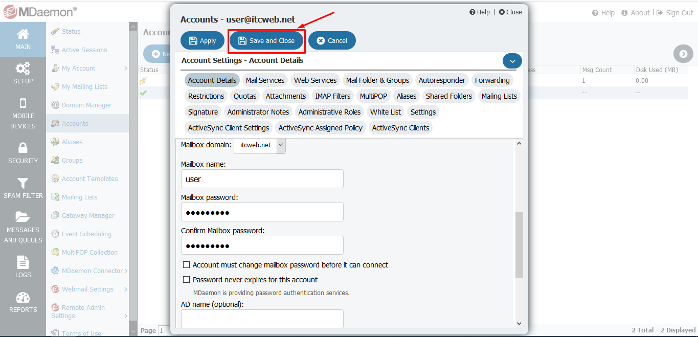 change password email user