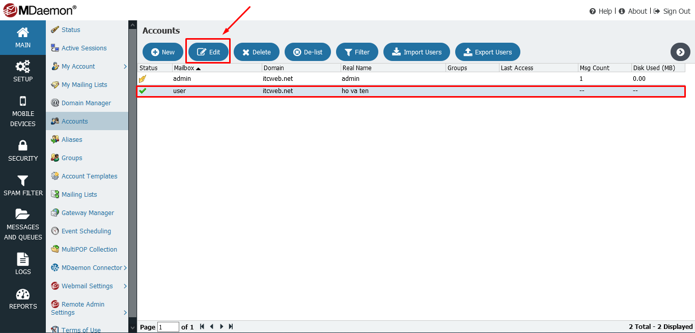 change password email user