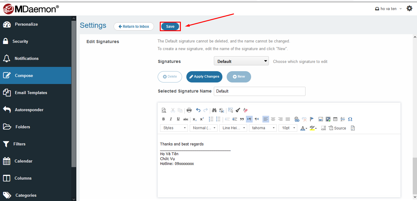 Tạo chữ ký trên webmail mdaemon