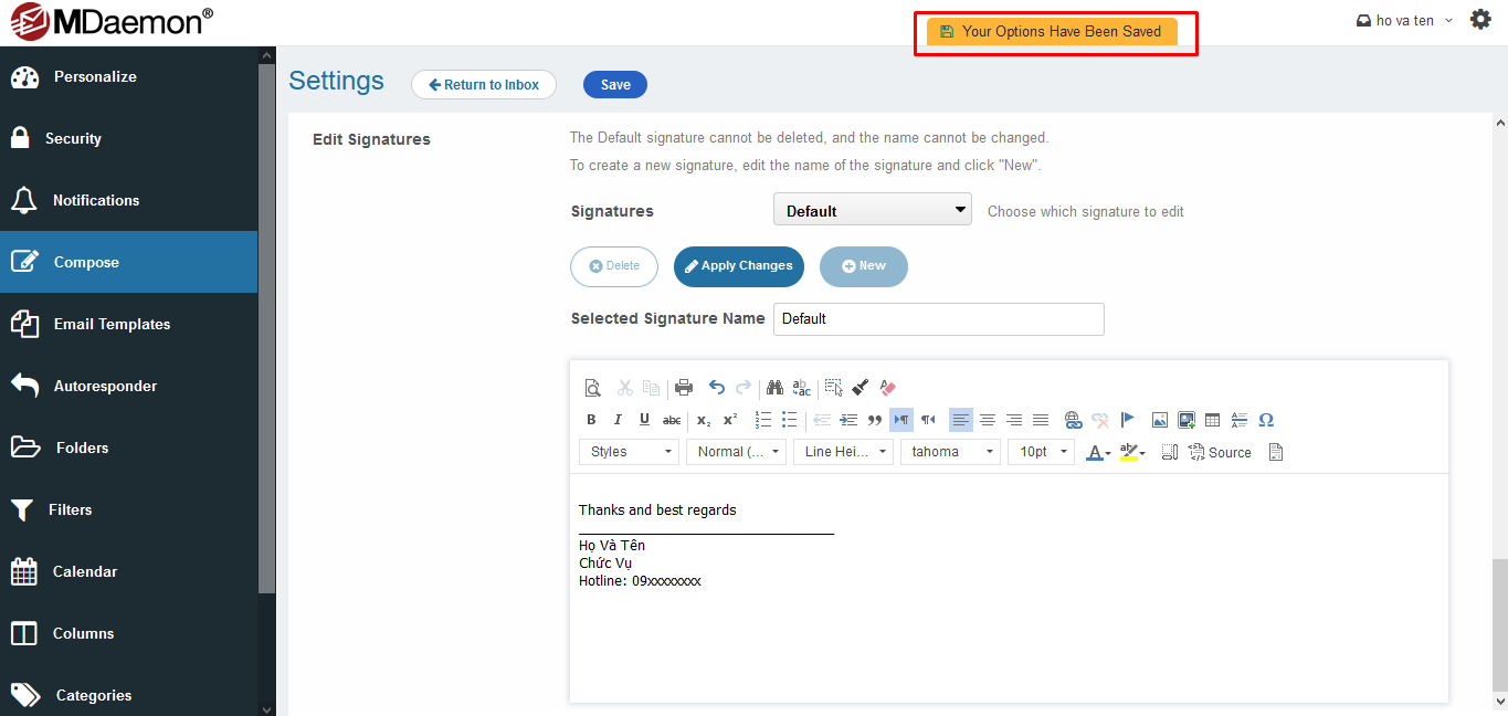 Tạo chữ ký trên webmail mdaemon